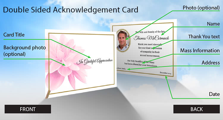 Standard acknowledgement card layout and wording