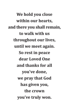 Verse or poem for back of memorial card22