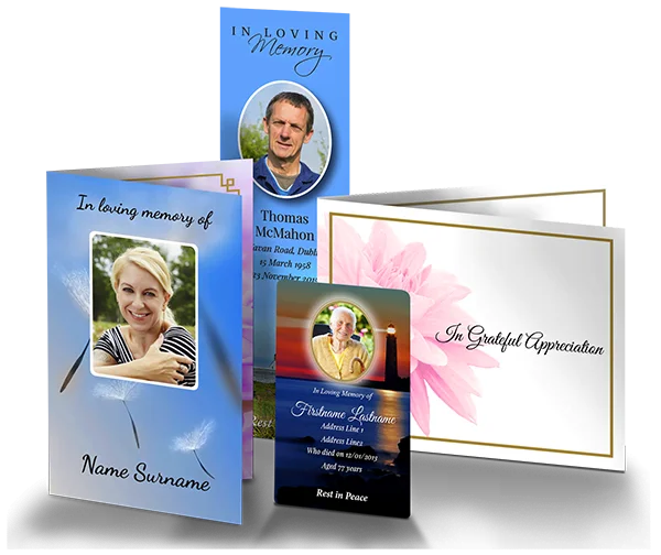 Memorial Card, Acknowledgement Card, Wallet Card and Bookmark