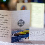 Card with Celtic cross and Irish landscape