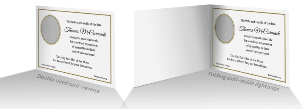 Example layout and wording for the inside or reverse of  acknowledgement card. 