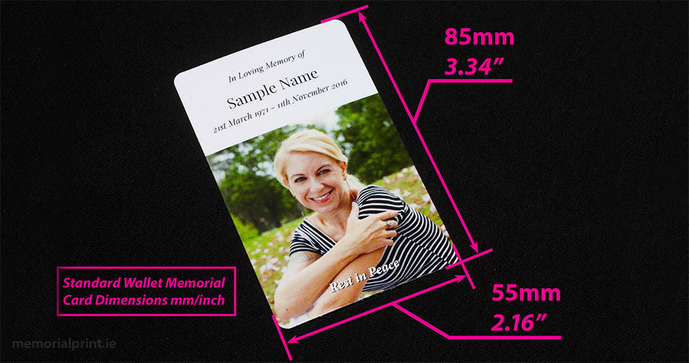 Standard Wallet Memorial Card Size Dimensions Mm Inch 