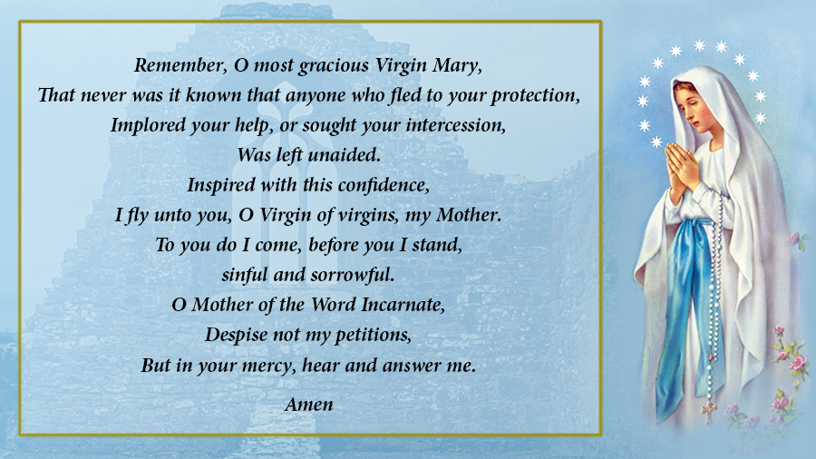 Memorare Prayer Card with image of Virgin Mary