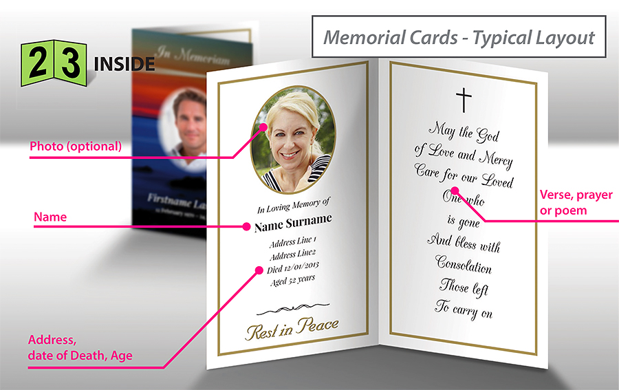 Standard inside - pages 2 and 3 of a memorial card.