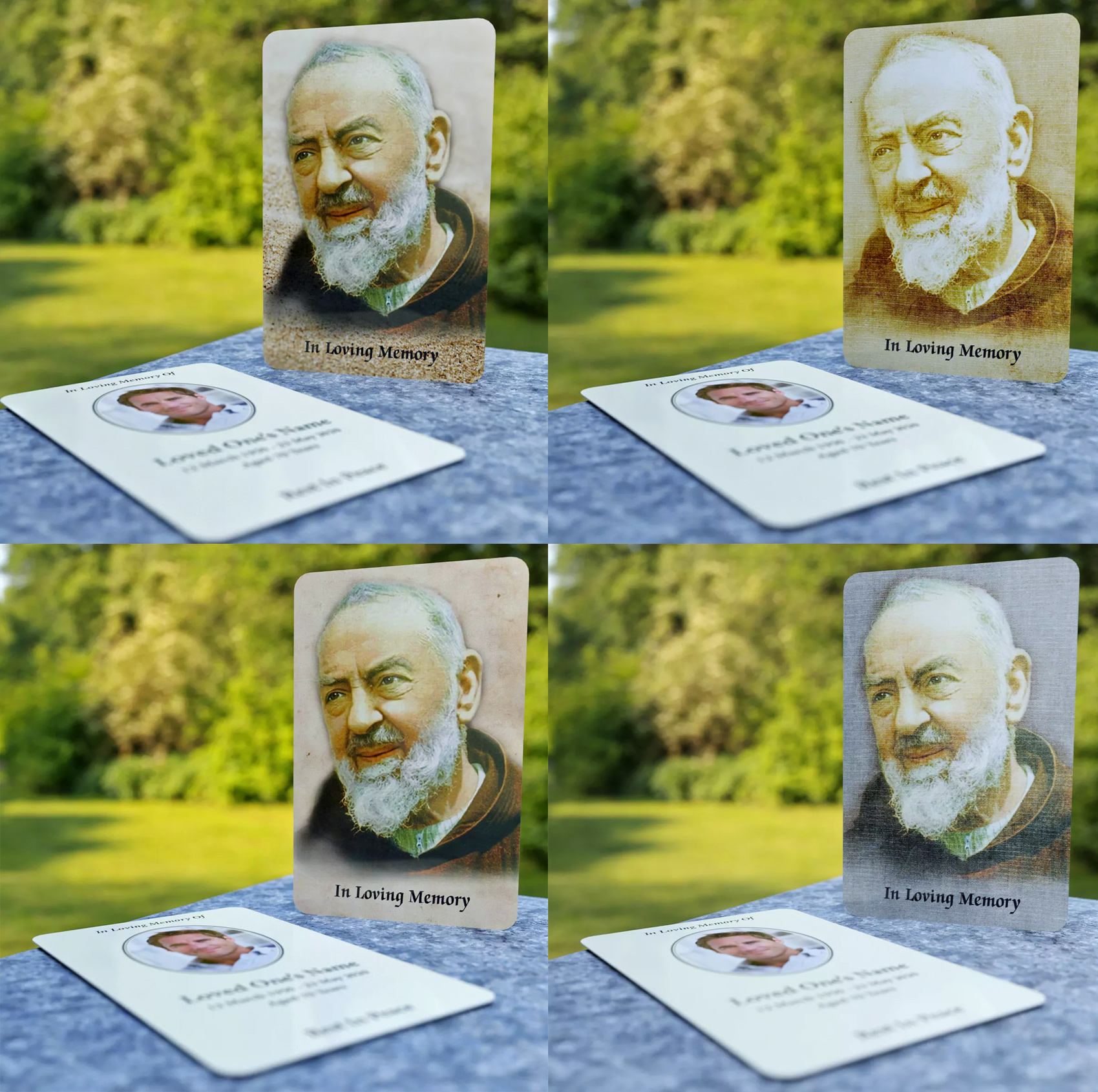 St. Padre Pio wallet memorial card, 4 selected front image variants